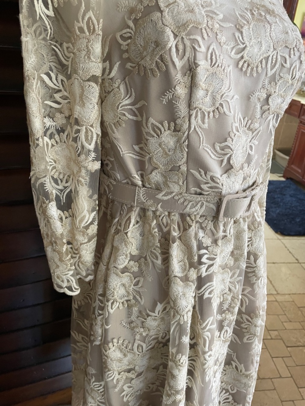 NWT Eliza J Gold Lace Dress with Belt Pockets Bridal Mitzvah Elegant 4P - Picture 5 of 16